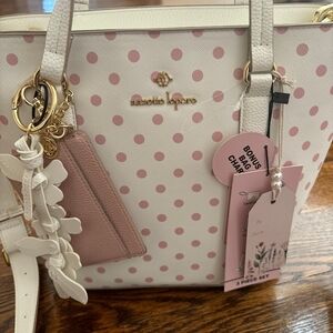 Nanette Lepore White and Pink Polka Dot Tote